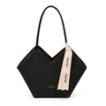 Classic black vintage tote bag with large capacity and V-shaped geometric opening - Black