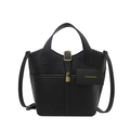 Women's black bucket bag in lychee texture with golden padlock and strap detail - Black