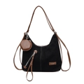 Black faux suede hobo bag with brown leather trim and matching round coin purse - Black