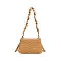 Caramel quilted faux leather shoulder bag with ruched strap and rhombus stitching - Brown