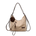 Minimalist large capacity tote bag in beige suede and brown leather for daily commuting - Off White