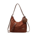 Brown suede versatile shoulder bag in Maillard style with a matching round coin purse - Brown