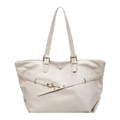 Grande borsa tote retrò bianco crema con spalline regolabili e dettagli con occhielli in metallo - Bianco Sporco