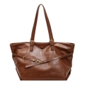 Borsa tote retrò marrone scuro in pelle PU con manici regolabili e finiture in oro lucido - Marrone