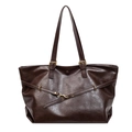 Grande borsa tote vintage marrone scuro in pelle sintetica lucida con tracolle fini - Marrone
