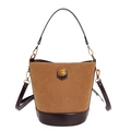 Sac seau vintage en daim marron et cuir avec logo en métal et bandoulière réglable - Marron