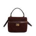 Bolso vintage de cuero esmerilado marrón oscuro con cierre dorado y correa ajustable - Marrón