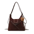Brown vintage suede hobo shoulder bag with silver chain and cute teddy bear charm - With Pendant / Burgundy