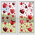 Set of 4 heart-shaped stickers in red, polka dots and plaid for window decoration - 4 Sheets/Pack