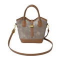 Sac seau chic motif marbre beige avec finitions en cuir marron et boucle dorée - Khaki