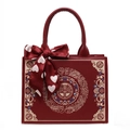 Borsa tote rossa da sposa con ricamo di drago dorato e motivo doppia felicità e foulard - Doppia Felicità Rosso