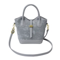 Sac seau gris à motifs avec garniture en cuir et détails métalliques dorés - Gris