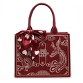 Borsa tote da sposa rossa con ricamo drago dorato e ciondolo a fiocco elegante - Drago e fenice