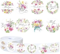 Detail of 8 watercolor floral patterns on self-adhesive Thank You sticker roll - Watercolor Floral Style (ZD86)