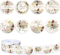 Detail of eight floral 'Thank You' sticker designs with a roll display for gift packaging - Pastoral Floral Style (ZD87)