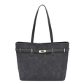 Grande borsa tote nera in pelle scamosciata con fibbia dorata e doppi spallacci - Grigio