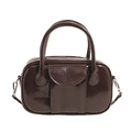 Dunkelbraune glänzende Boston-Handtasche aus Leder mit abnehmbarem Schultergurt und Griffen - Kaffeebraun