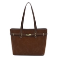 Grande borsa tote retrò in finta pelle scamosciata marrone scuro con fibbia dorata - Marrone