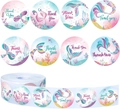 Detail of mermaid themed self-adhesive thank you stickers with glitter tail effects - Mermaid Theme Style (ZD90)