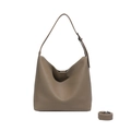 Bolso hobo de cuero granulado topo con correa ajustable y bandolera desmontable - Gris elefante / Grande