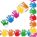 Close-up of colorful handprint bulletin board border stickers roll for classroom decor - ZD103 / 10m/Roll