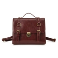 Borsa a tracolla vintage in pelle marrone scuro con fibbie retrò e manico superiore - Borgogna