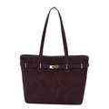 Borsa tote vintage bordeaux scuro in pelle scamosciata con fibbia in metallo dorato - Borgogna