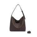 Bolso hobo minimalista en cuero marrón oscuro con grano de lichi y correas de hombro - Marrón / Grande