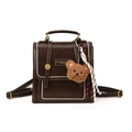Sac à dos vintage en cuir PU marron foncé avec surpiqûres et pendentif petit ours - Avec Pendentif / Marron