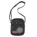 Bolso bandolera de moda en denim lavado negro con correa ajustable y logotipo vintage - Negro