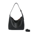 Bolso hobo clásico de piel granulada negra con correa ajustable y bandolera extraíble - Negro / Grande