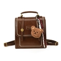 Sac à dos rétro en cuir marron avec surpiqûres blanches et charme d'ours en peluche - Avec Pendentif / Marron