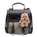 Sac à dos vintage vert et noir avec surpiqûres contrastées et pendentif ours en peluche - Avec Pendentif / Noir