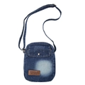 Bolso bandolera de mezclilla azul oscuro vintage con correa ajustable y parche cuero - Azul marino