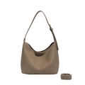 Borsa Hobo in pelle martellata marrone con tracolle regolabili e logo HICCO BAG - Grigio elefante / Piccolo