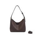Dark brown pebbled leather Hobo shoulder bag with adjustable strap and minimalist design - Brown / Small