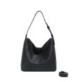 Black pebbled leather hobo shoulder bag with crescent shape and dual adjustable straps - Black / Small