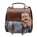 Sac à dos en denim bleu et cuir marron avec poignée métallique et breloque chiot - Avec Pendentif / Bleu
