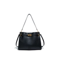 Klassische schwarze geflochtene Ledertasche mit goldener Schnalle und Textur - Schwarz