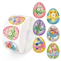 Detail von 6 floralen osterförmigen Aufklebern auf Rolle mit bunten Mustern - Ostern Blumen Ei Stil (ZF52) / 500 Aufkleber/Rolle