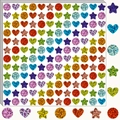 Vista detallada de pegatinas holográficas brillantes con formas de corazón y estrella - Mezcla Estrella Corazón Círculo (PZ164)