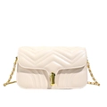 Elegante borsa a tracolla trapuntata crema con cuciture a V e chiusura girevole dorata - Bianco Sporco