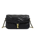 Borsa a tracolla classica in pelle nera con trapuntatura a V e chiusura a goccia oro - Nero