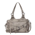 Bolso tote vintage gris con múltiples bolsillos y detalles de hebilla de cinturón - Beige