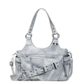 Bolso tote retro azul claro lavado con tachuelas plateadas y hebilla decorativa - Azul