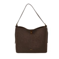 Retro-Shopper aus braunem Wildleder-Imitat mit Metall-Drehverschluss und Schultergurt - Kaffeebraun