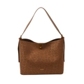 Shopper mit Leopardenmuster aus Wildleder, goldenem Drehverschluss und Schultergurt - Leopardenbraun