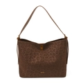 Braune Wildleder-Einkaufstasche mit Leopardenmuster, Drehverschluss und Schultergurt - Leopard Kaffee