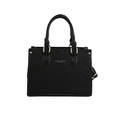 Elegante borsa tote in pelle nera a grana con scritte dorate e tracolla regolabile - Nero