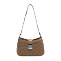 Braune Retro-Lederschultertasche mit gewebter Textur und Silberschnalle auf weißem Grund - Khaki